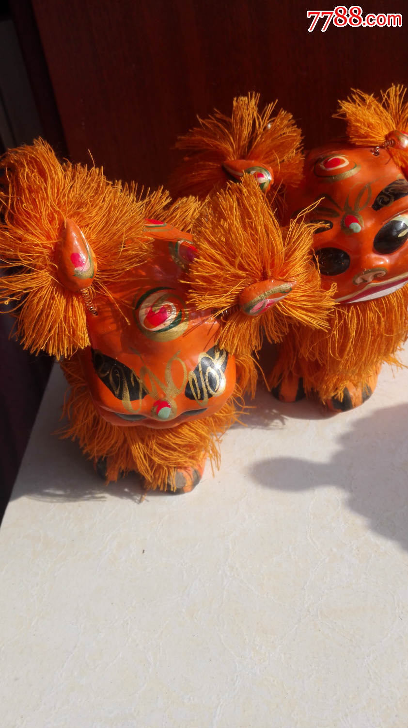 怀旧经典收藏六七十年代老泥质红毛狮子一对好品漂亮少见