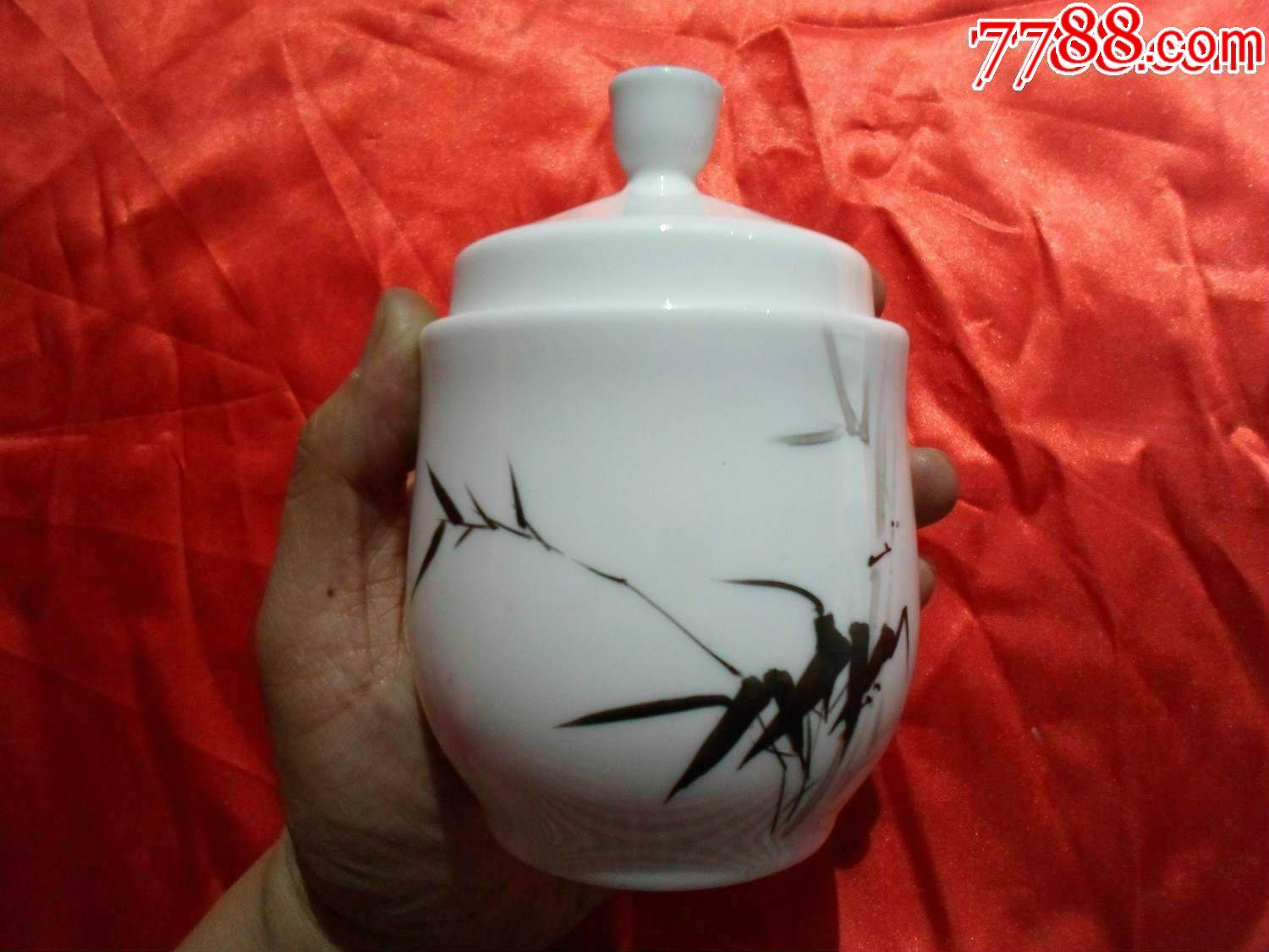 山东博山滑石瓷净白釉纯手绘墨竹图老温酒壶