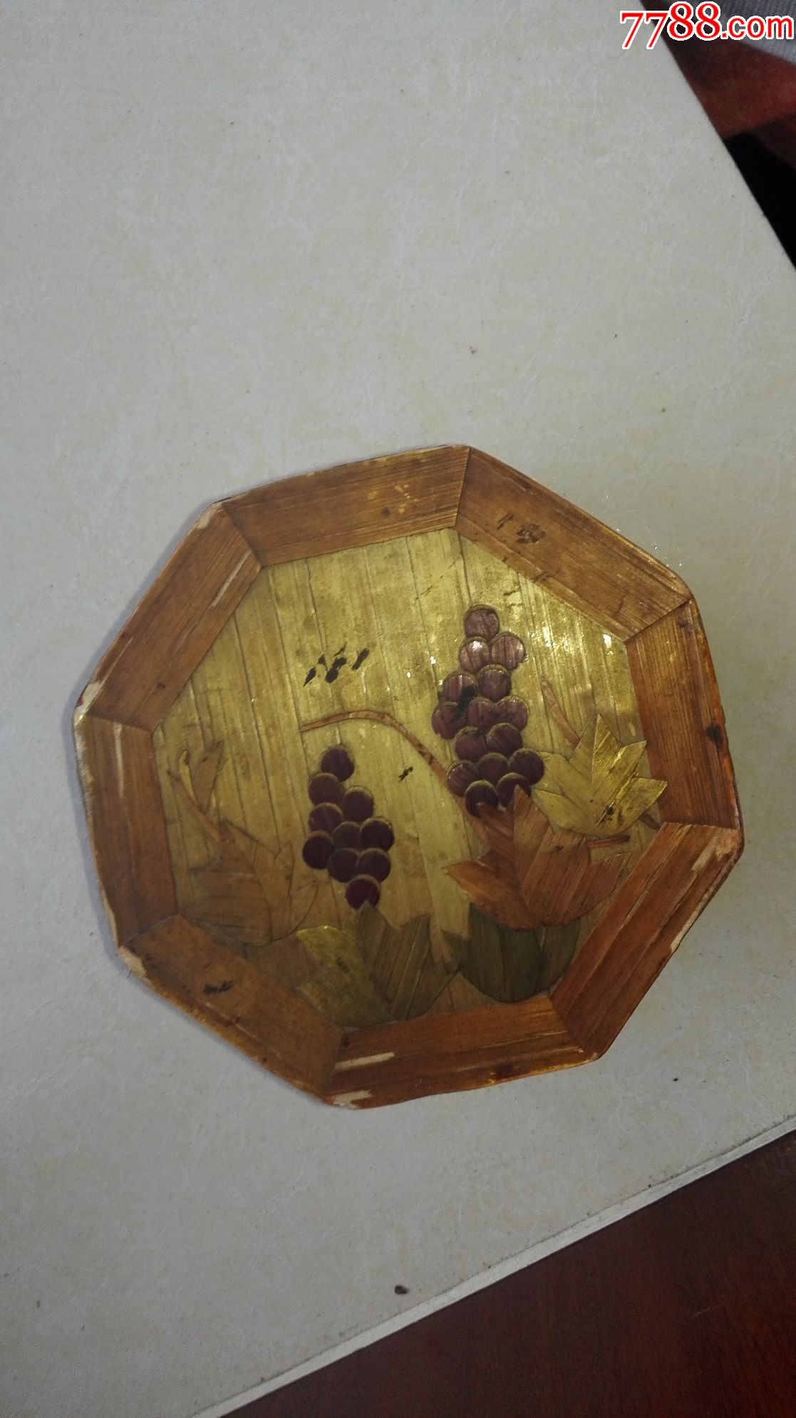 怀旧经典收藏葡萄图案竹子拼接六棱小盒子