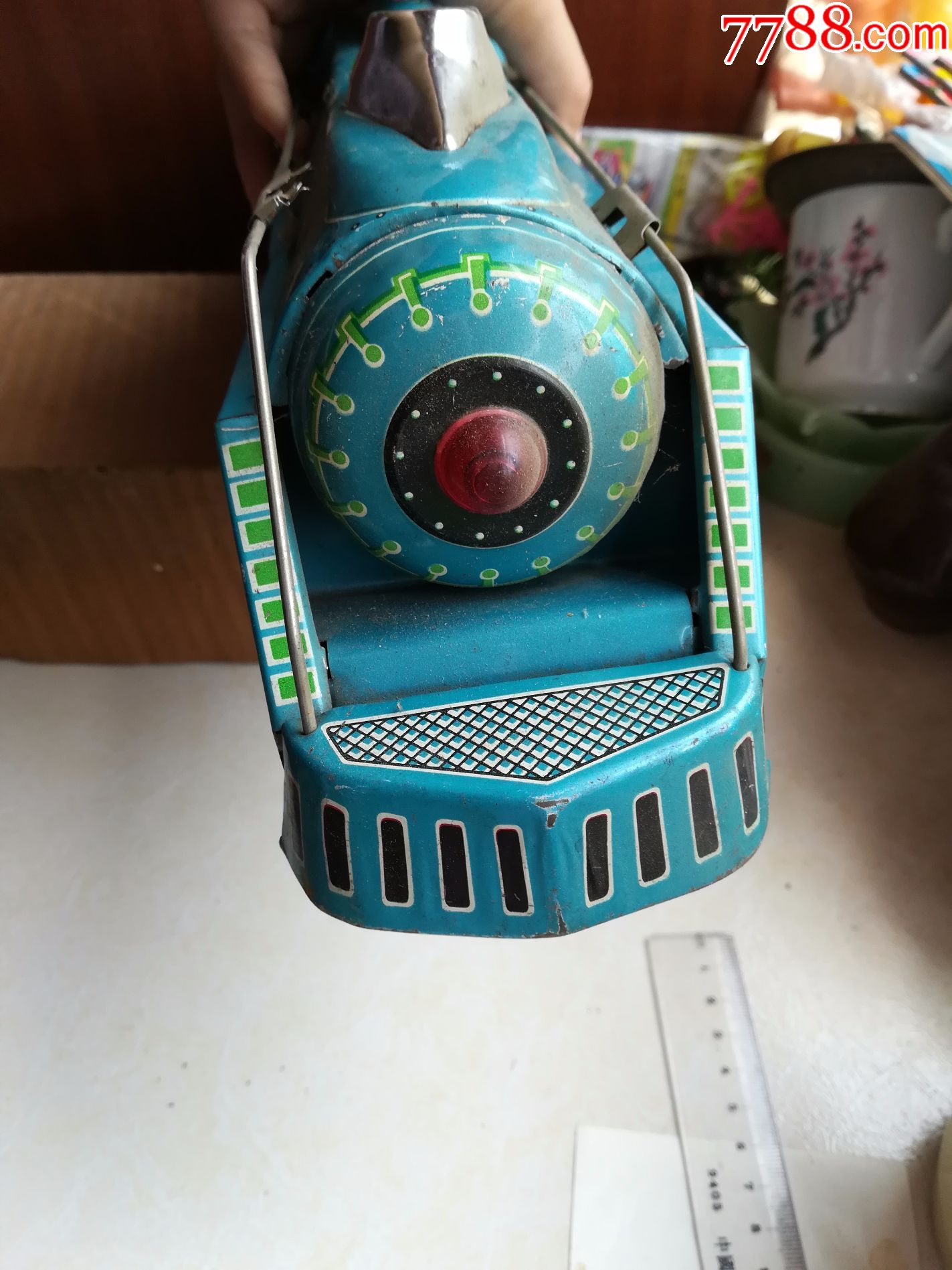 怀旧经典收藏七十年代原盒mf803蓝色铁皮火车玩具