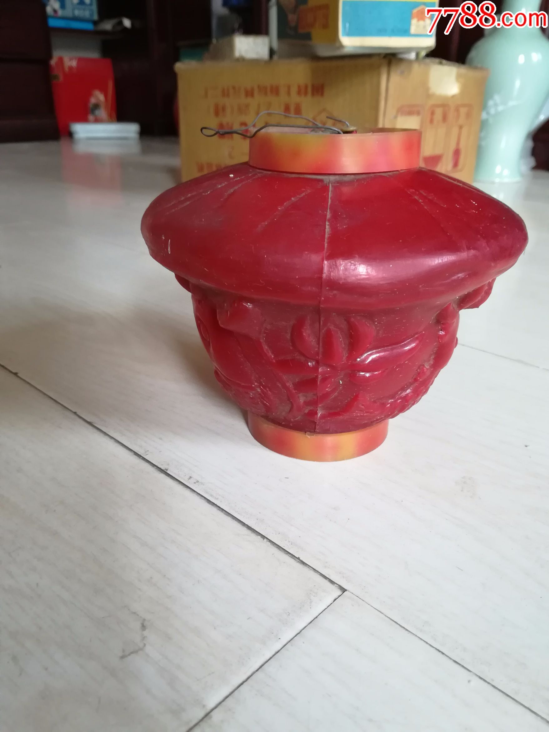 怀旧经典收藏六十年代塑料红色莲花金鱼造型老灯笼