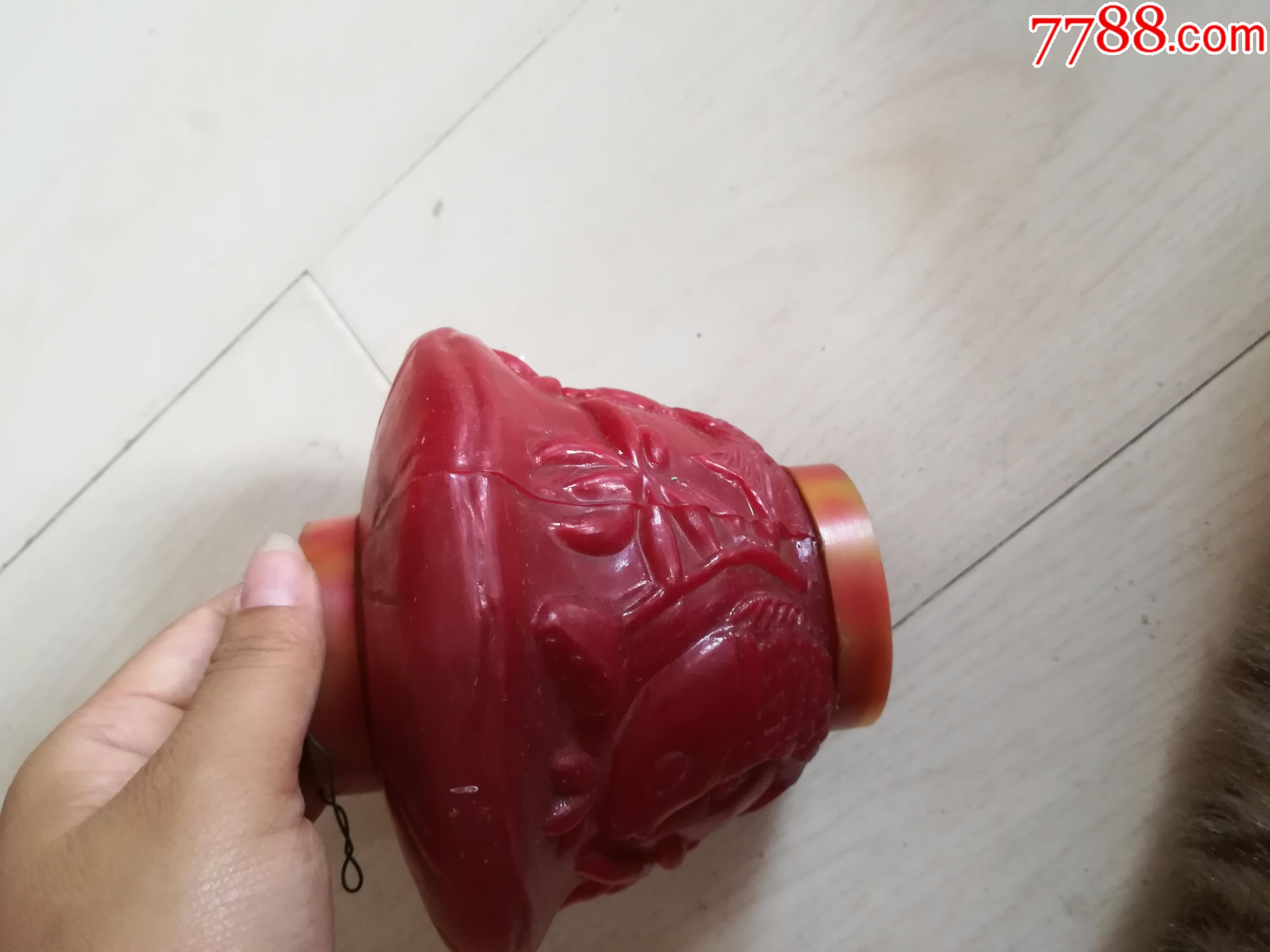 怀旧经典收藏六十年代塑料红色莲花金鱼造型老灯笼