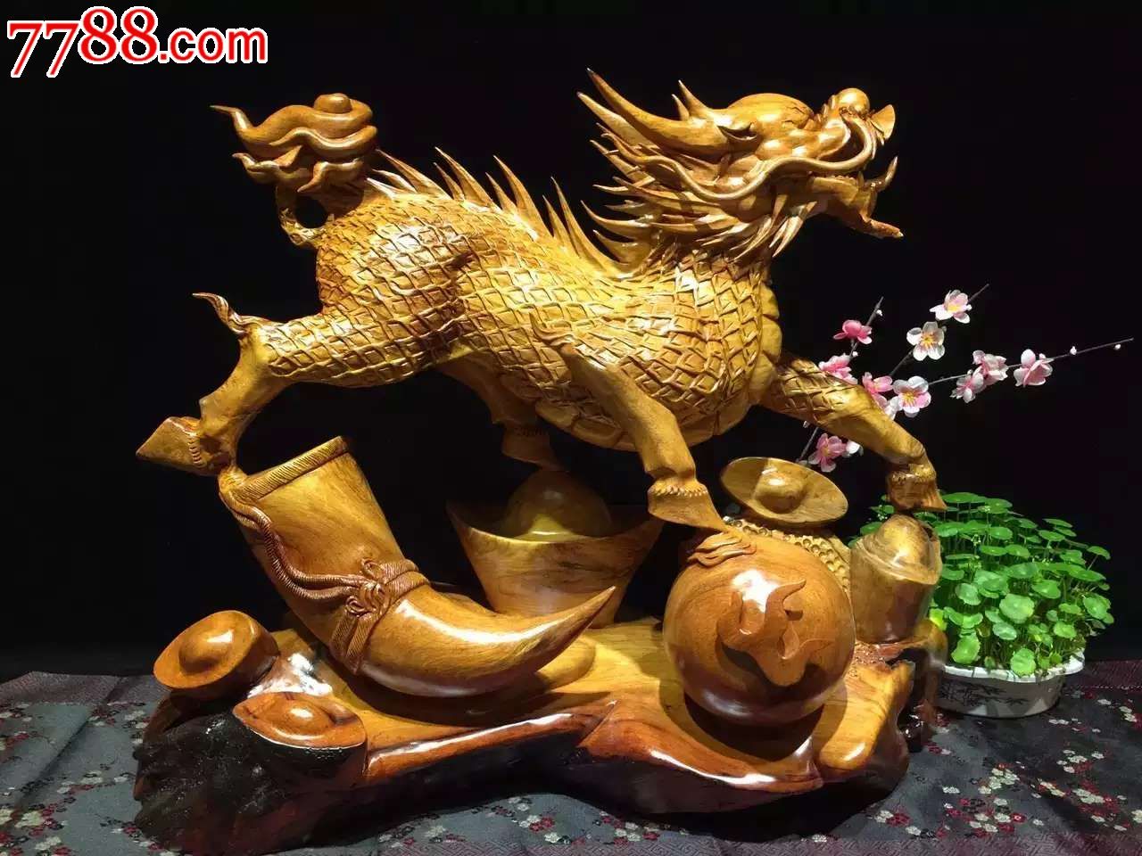 老挝花梨麒麟献宝双面