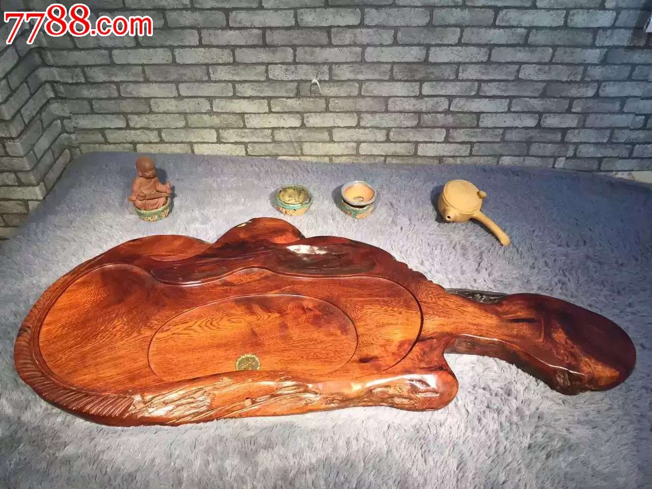 精品老挝花梨茶盘鸟足紫檀