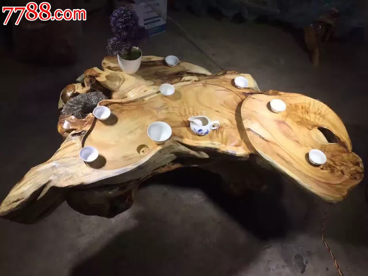 天然脚根抱石茶桌精品