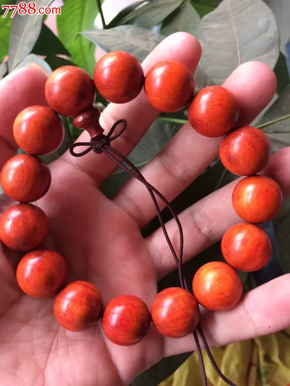 血檀15鸡血红火焰纹-其他木手串/佛珠-7788文玩