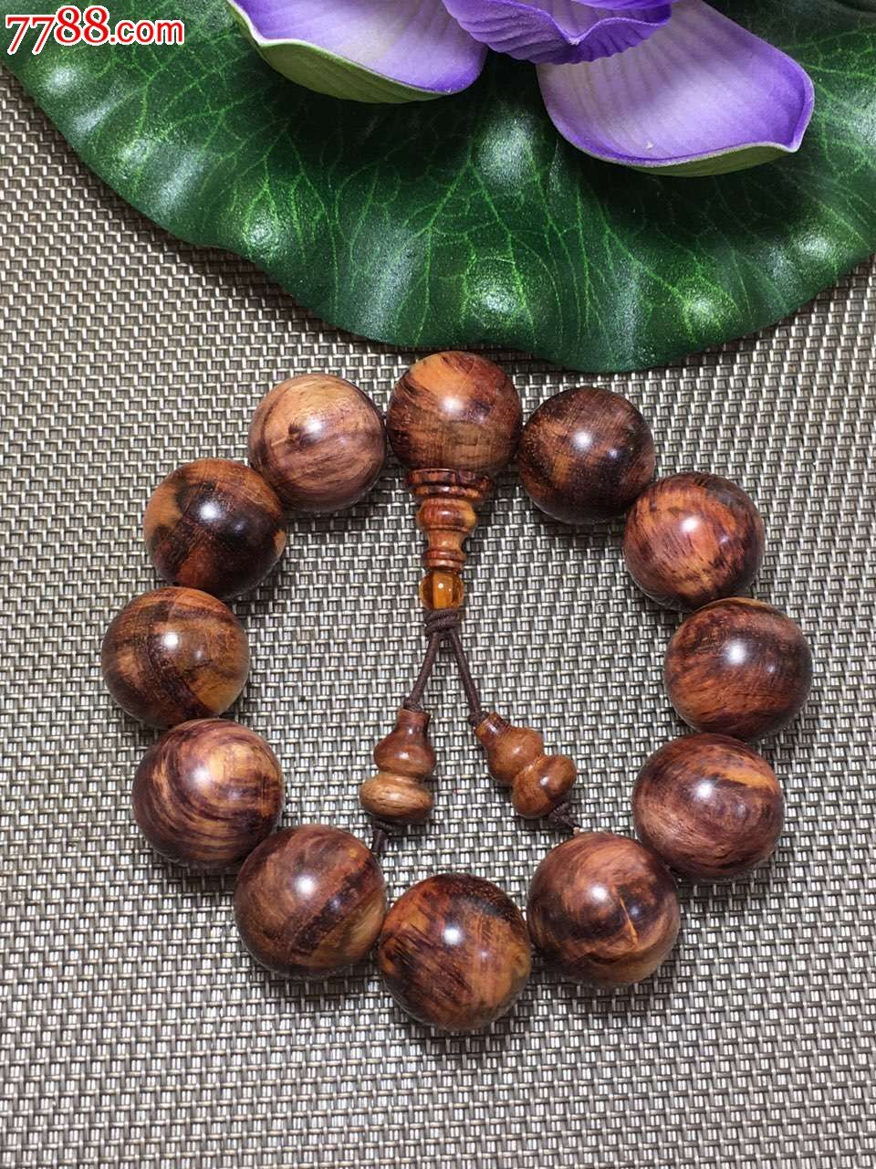 海南黄花梨紫荧光纹奇-黄花梨手串-7788文玩