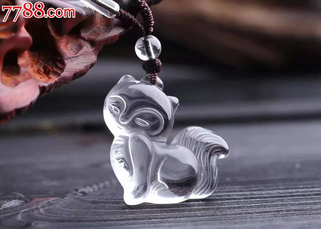 天然白水晶狐狸吊坠狐