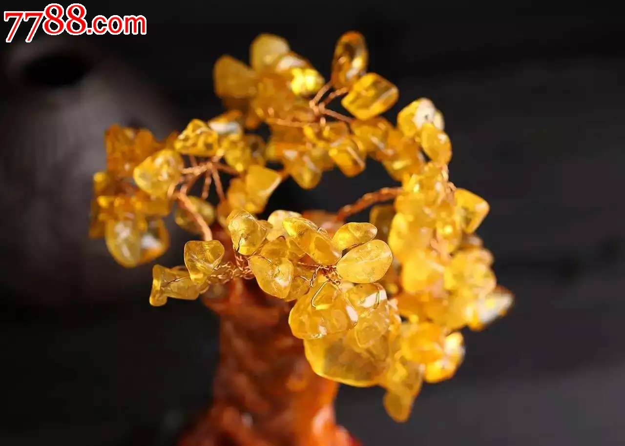天然黄水晶碎石花树摆
