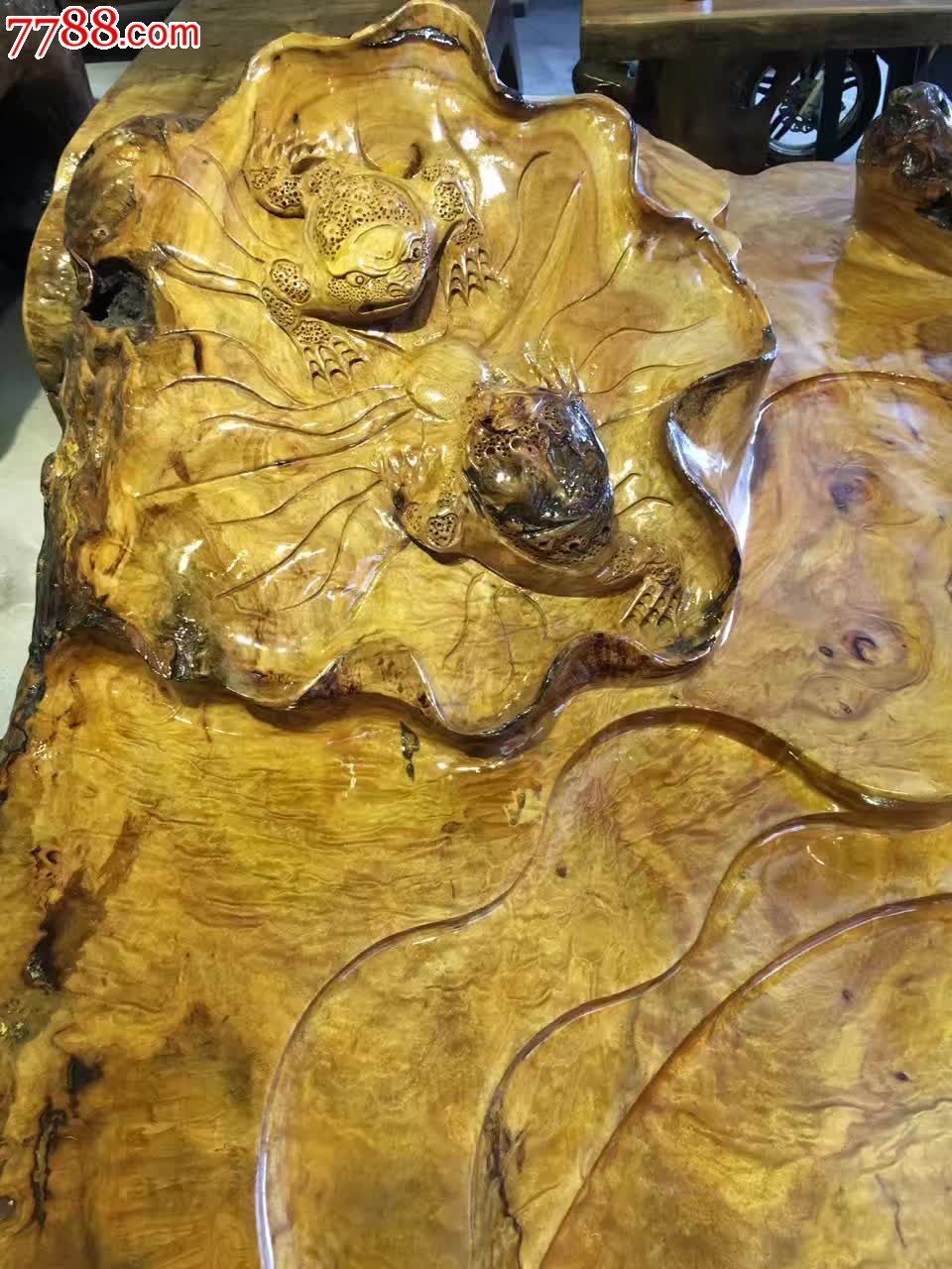 黄蜡樟雕刻荷花金蟾编-其他根雕/木雕-7788收藏__收藏热线
