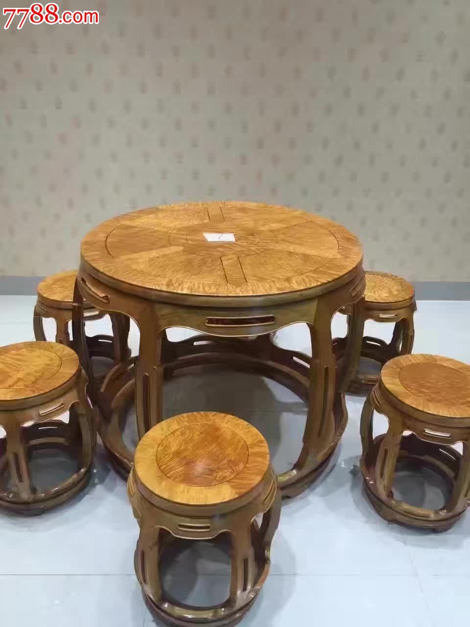 大叶楠圆鼓桌七件套-其他木艺家具-7788收藏__收藏热线